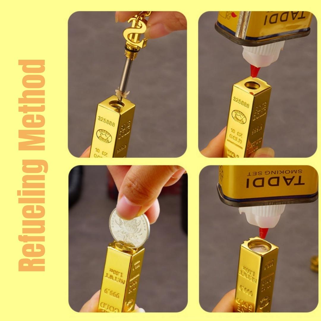 1-piece windproof permanent lighter, creative golden stick matches, multifunctional metal kerosene lighter, mini portable igniter, suitable for outdoor camping fire making and burning sticks, boyfriend gift (oil-free), no battery