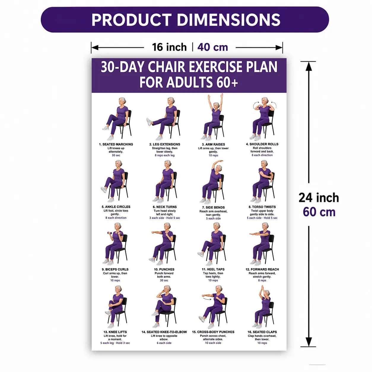 30‑Day Chair Exercise Plan Poster for Adults 60+ | Senior Seated Workout Chart