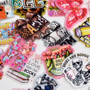2D Flat, Random 30pcs Mix No Hole Glitter Resin Acrylic Flat Back Charm for DIY, for Badge Reels