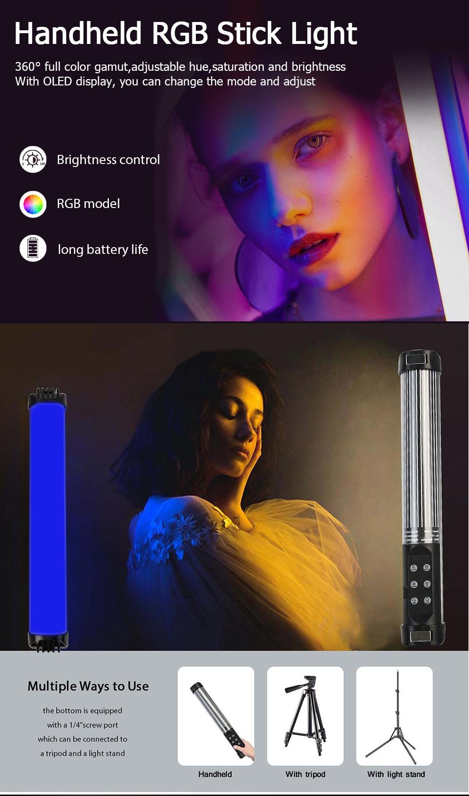 360 Full Colorful LED Lamp Fill Light RGB Video Light Wand Photography Lighting Stick Party Handheld Flash Speedlight With Tripod Stand For Video Shooting Live Streaming