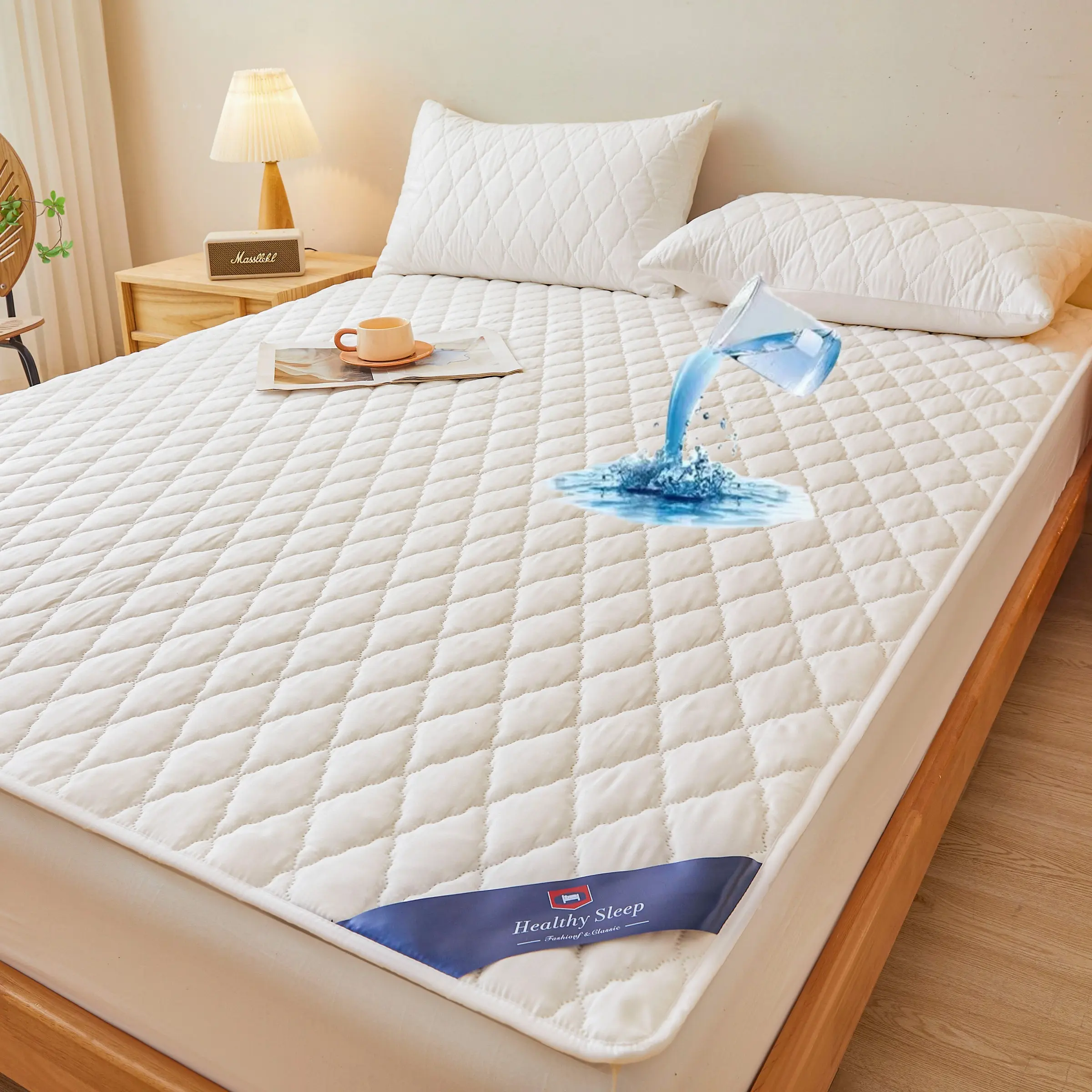 Waterproof Mattress Protector Cover, Deep Pocket 30cm, Soft Comfortable Breathable, Washable, Suitable for Bedroom, Apartment, Home with Kids, Pets, Elderly