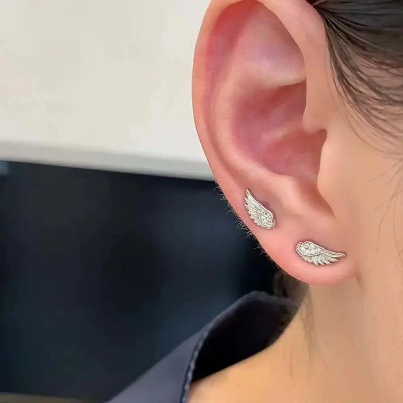 Fashion Silver Color Wing Stud Earrings for Women Exquisite Shiny Crystal   Angel Wings Ear Studs Y2K Jewelry Gifts