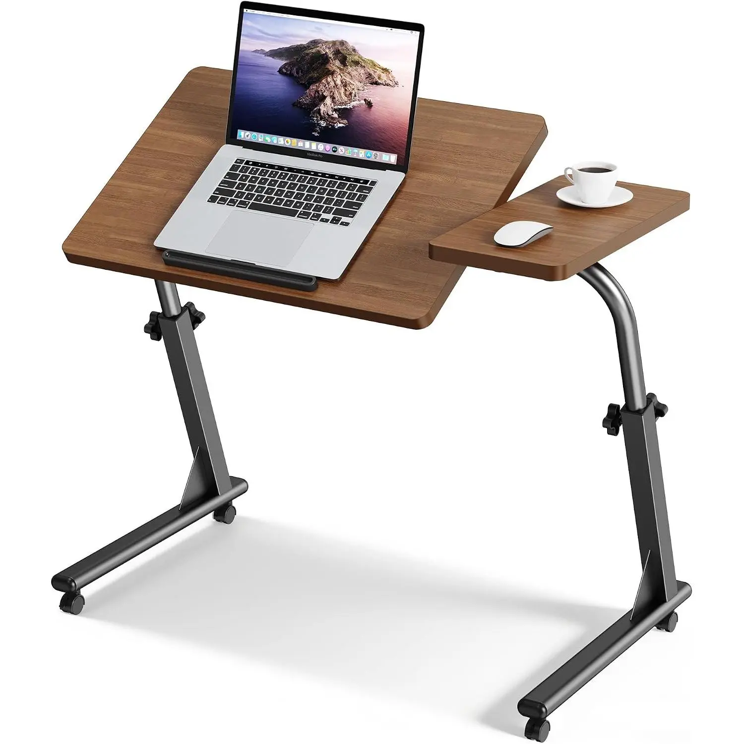 TV Tray Table with Wheels, Height Adjustable Folding Laptop Desk for Sofa | Mobile Sofa Side Table with Tilt Top, Portable Laptop Desk for Eating, Working, Gaming  Couch, Bed and Recliner