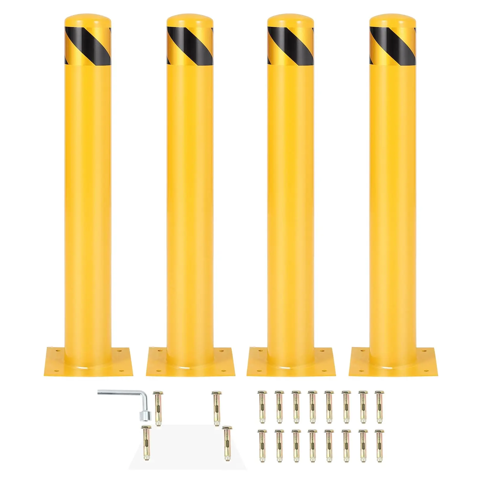【Garvee】Parking Bollard – 2 Pack – 122cm Parking Security Barrier Post with Bolts, Yellow Powder Coated Safety Bollards with Reflective Tape, Steel Driveway Access Control Post – for Crowd Control, Traffic