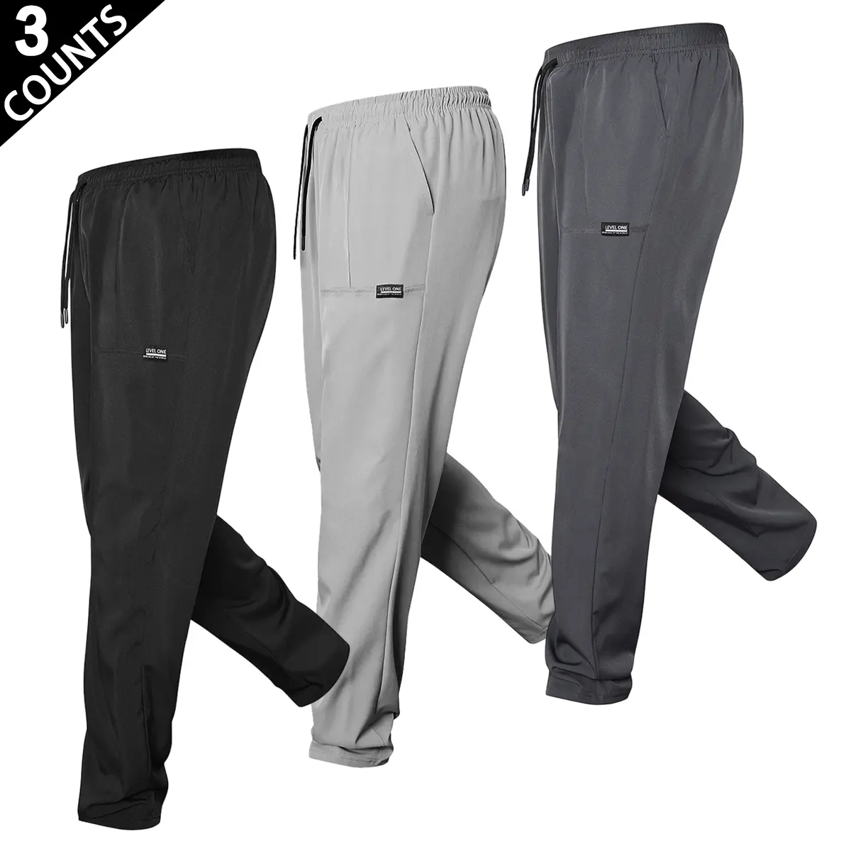 Men’s Outdoor Jogger Pants, Multi-Color Options, Wrinkle-Resistant Breathable Fabric, Practical Zippered Pockets, Elastic Waistband, Tapered Cut, Ideal for Cycling, Camping, Casual Gatherings