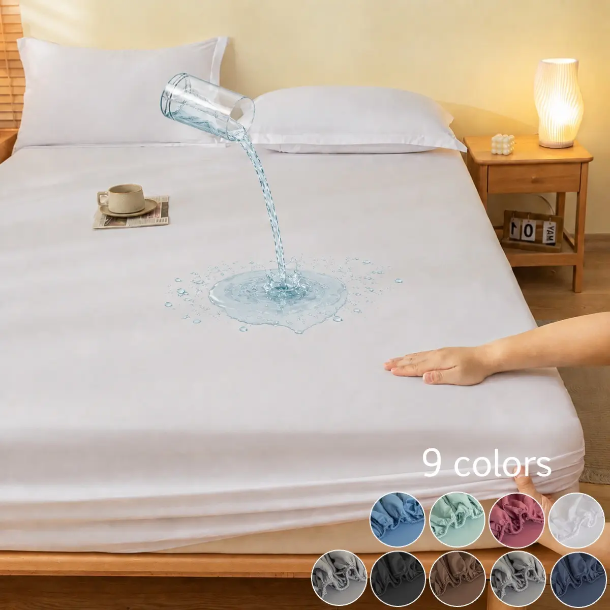 2/3pcs Solid Color Waterproof Mattress Protector/Fitted Sheet, Soft Breathable Surface with 6"-18" Non-Slip Deep Pocket, Noiseless Stain-Resistant Easy-Care Bedding for Bedroom, Guest Room, Dorm & Hotel, Twin/Full/Queen/King