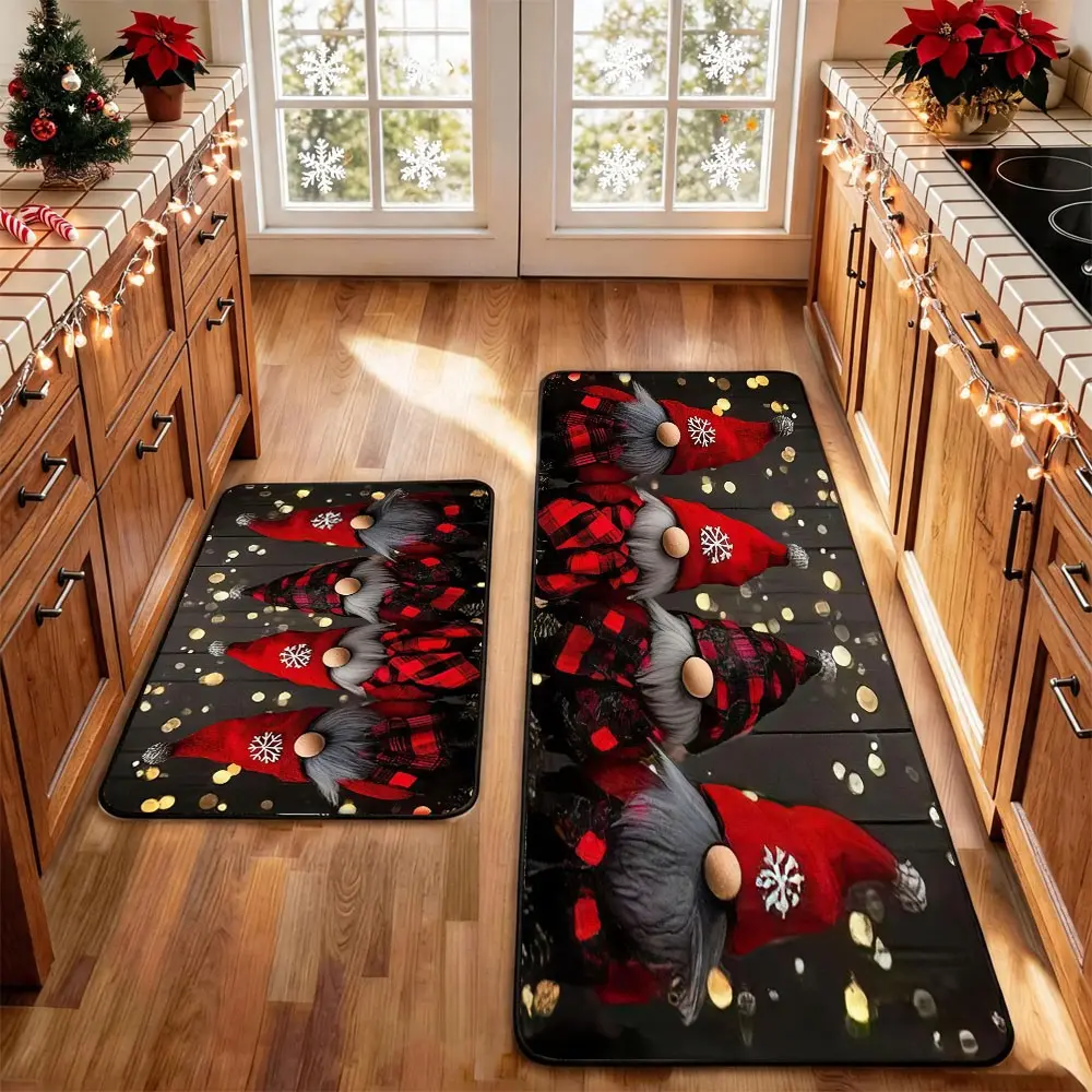 2-Pack Christmas Kitchen Mats, Santa Tree Snowflake, Non-Slip Low Profile, Halloween Farm Party Floor Pads, Home Kitchen Decor