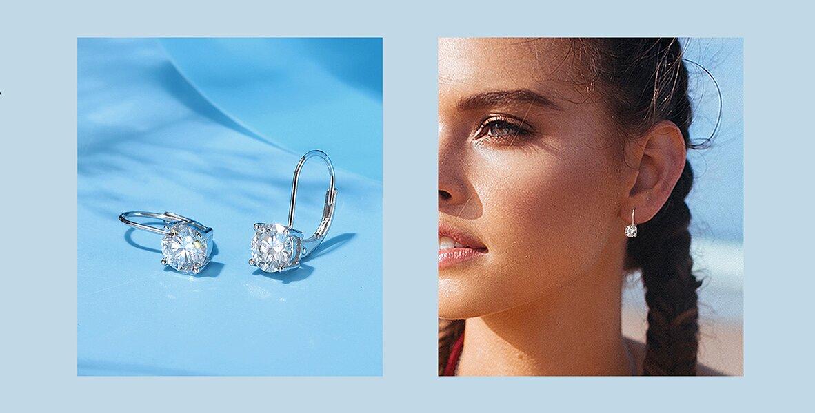 Trendy Color Brilliant Leverback Earrings Hypoallergenic Dangle Drop Earrings  Round-Cut Cubic Zirconia Earrings for Womens