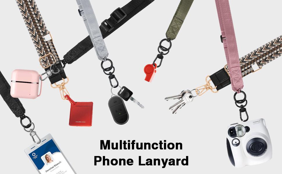 MoKo Universal Phone Lanyard - Adjustable Nylon Crossbody Strap with Detachable Patch Hands-Free for iPhone & Most Smartphones - Black - Army Green