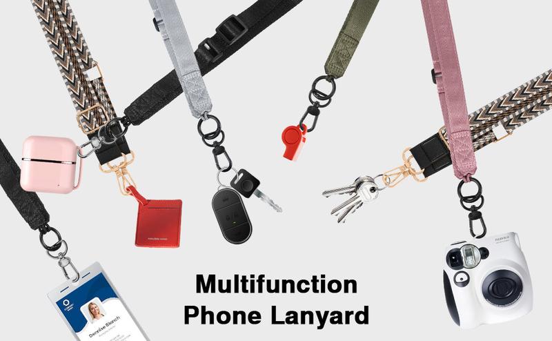 MoKo Universal Phone Lanyard - Adjustable Nylon Crossbody Strap with Detachable Patch Hands-Free for iPhone & Most Smartphones - Black - Army Green