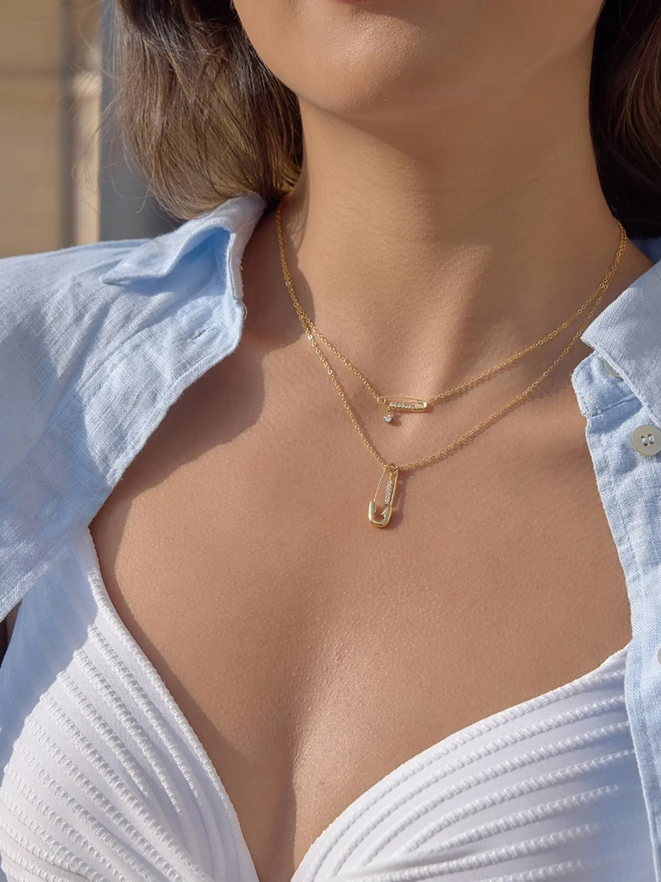 New Pin Design Pendant Necklace, Dual Layer Stainless Steel, 18k, Luxury Fashion Accessory, Elegant Jewelry for Women
