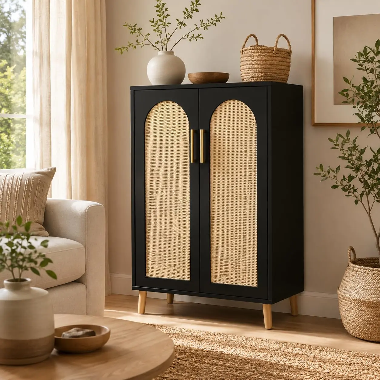 Tall Entryway Storage Cabinet with Adjustable Shelves - Freestanding Organizer Sideboard for Hallway/Foyer Console, Space-Saving Entryway Storage