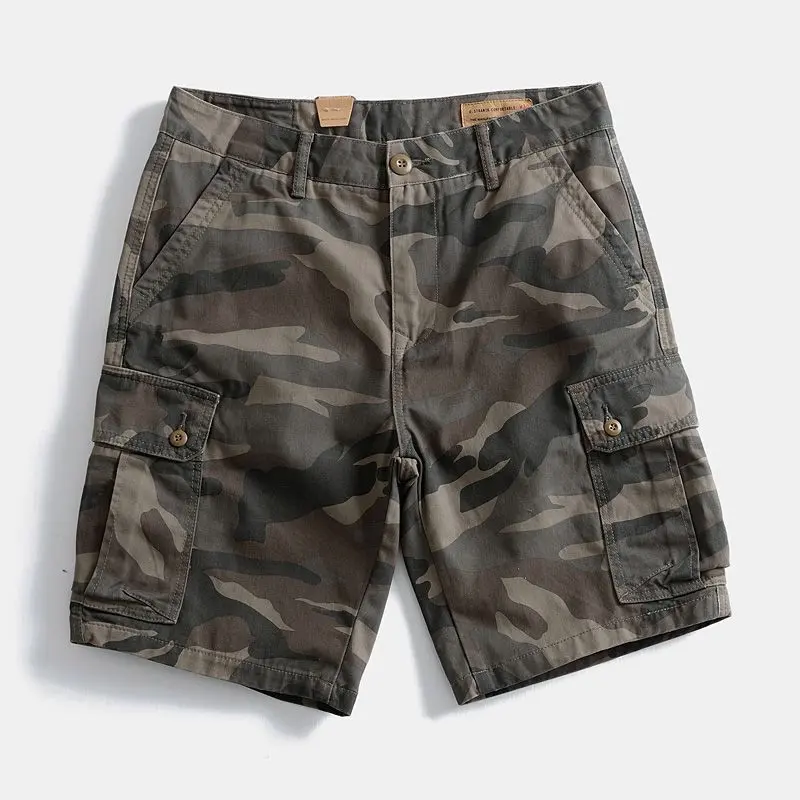 Men's Button Fly Camo Print Cargo Bermuda Shorts Dual Side Flap Utility Pockets Belt Loops Classic Straight Cut Tactical Bottoms For Camping Hiking Outdoor Adventures And City Casual Outings Rugged Camouflage Streetwear Shorts For Versatile Everyday