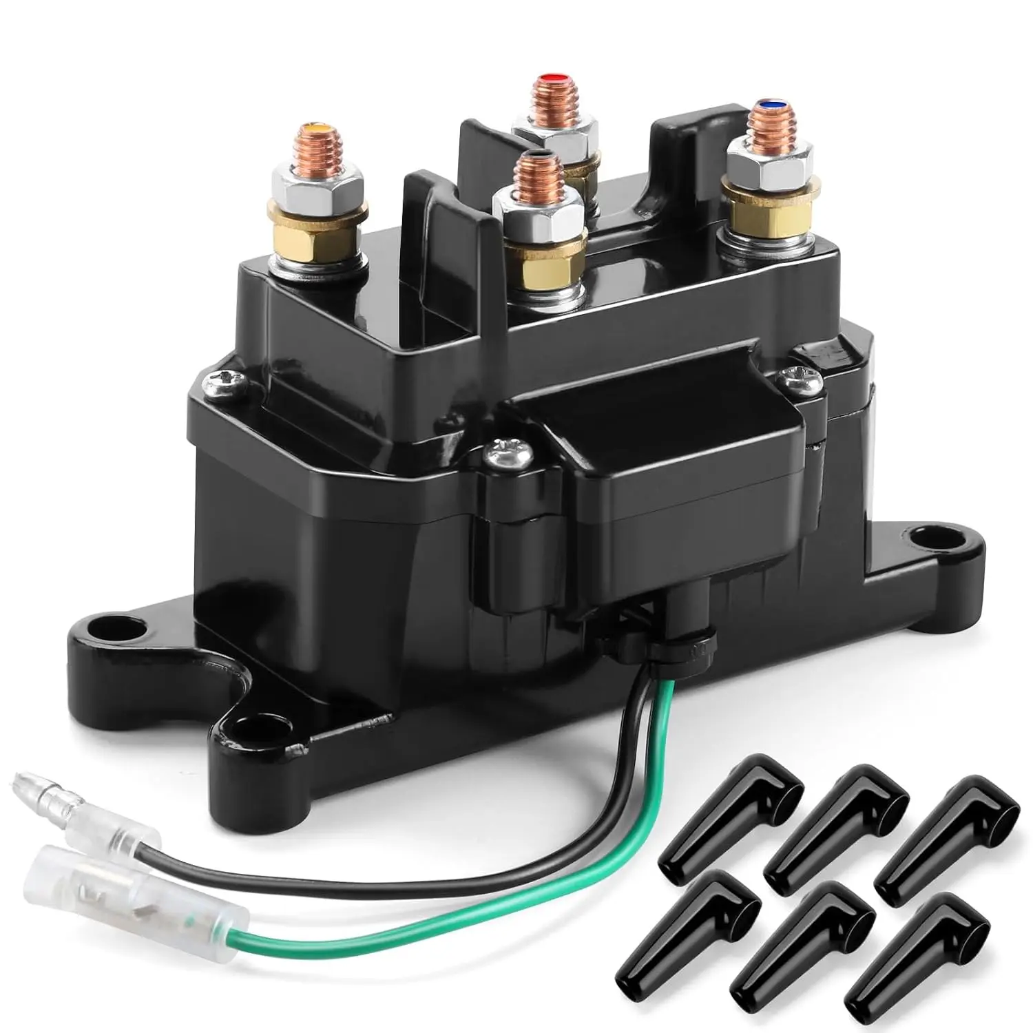 12V 250A Well-Made Winch Solenoid Relay Contactor Perfect Replacement for ATV UTV 2000-5000lbs Winch with 6 Protecting Caps