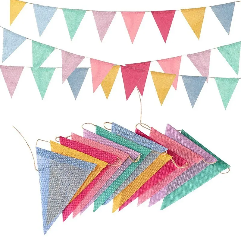 Colorful Triangle Flags for Birthday, Easter, Classroom, School, Carnival, Outdoor Party Decorations, Canvas Bunting, Festive Supplies, Fabric Banner
