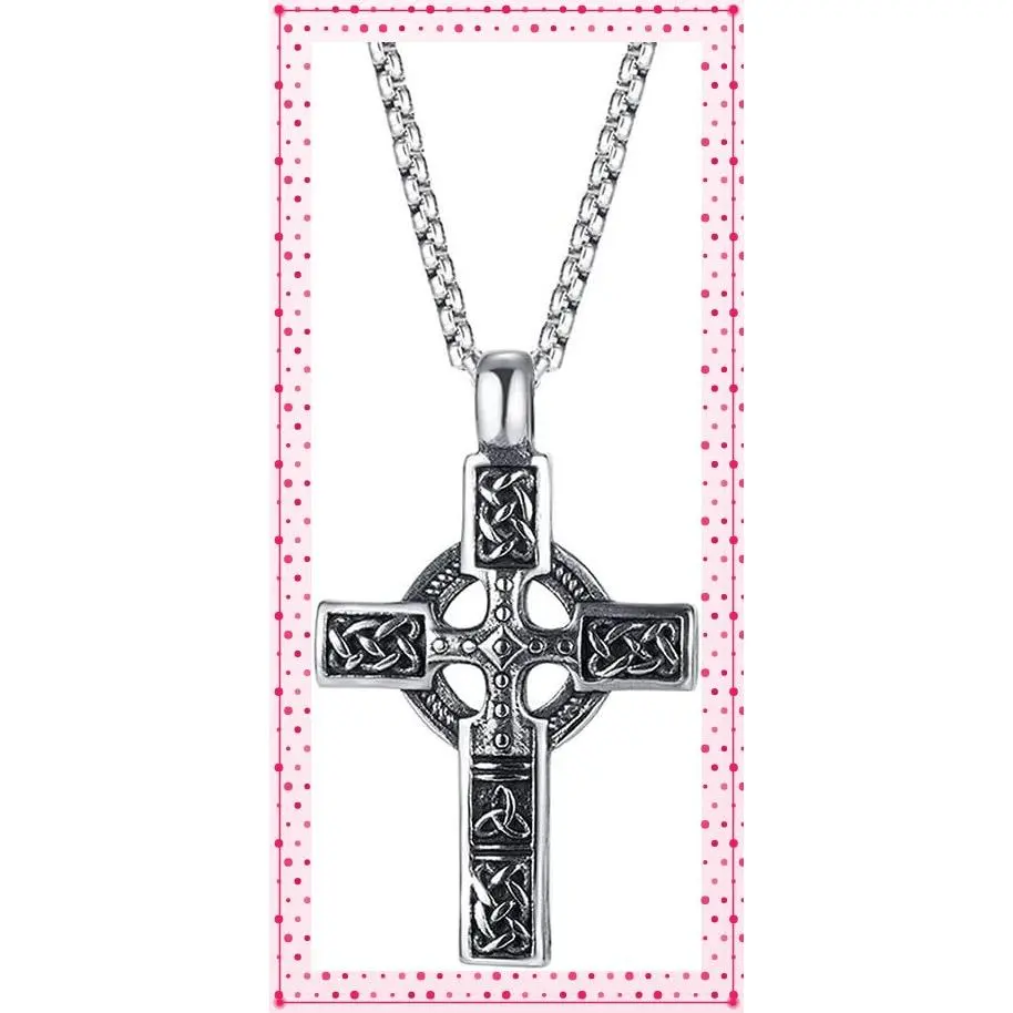 Stainless Steel Trinity Celtic Cross Necklace - Triquetra Knot Irish Pendant with Jesus CrucifixGift