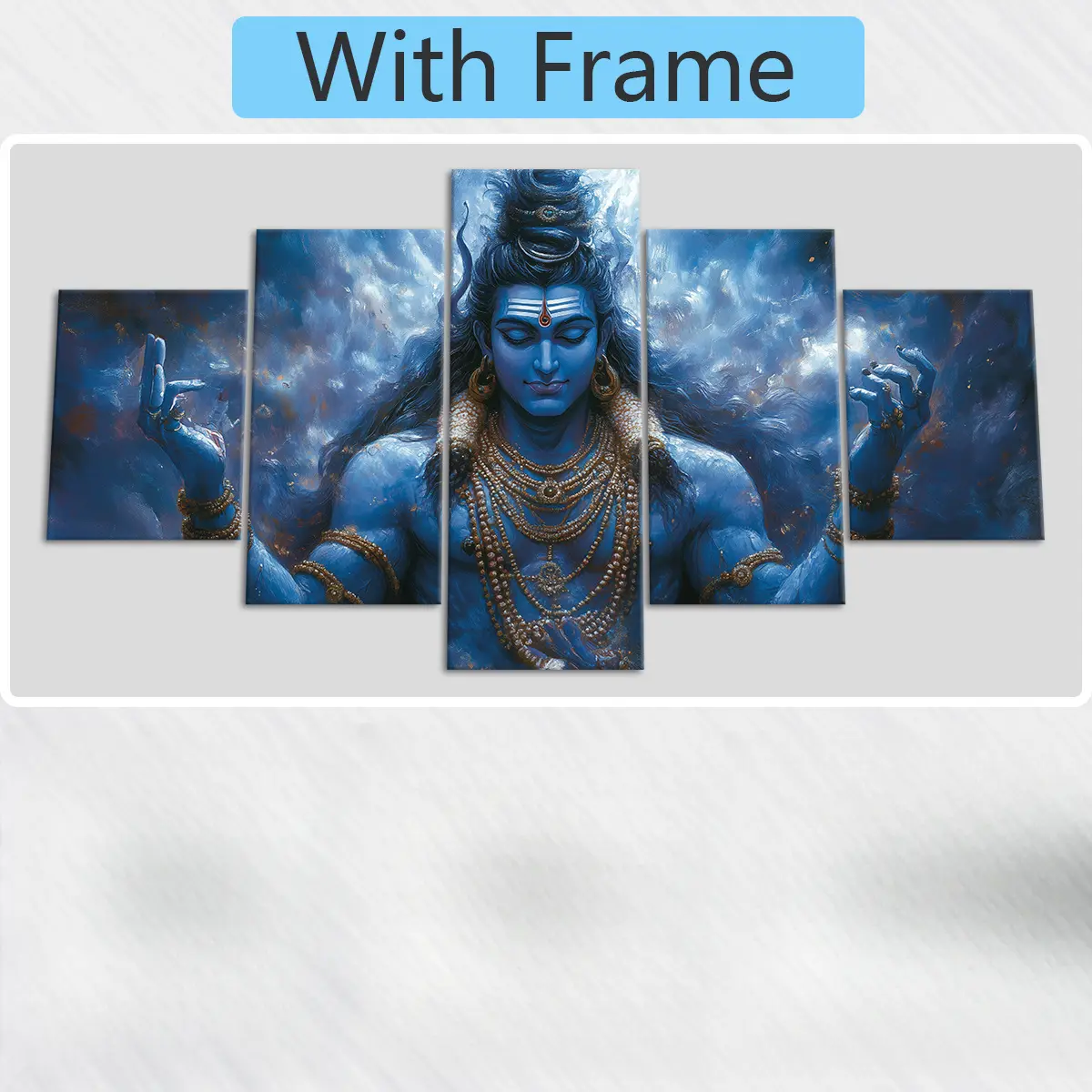 Image Of The Hindu God Shiva Depicting Religious Themes 5-Piece Canvas Wall Art - Framed, Ready To Hang - For Living Room - Perfect Gift For Housewarming Christmas Easter - Wall Decor, Home Decoration