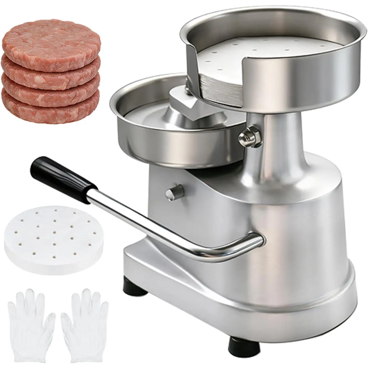Commercial Burger Patty Maker, 150mm/6inch Hamburger Beef Patty Maker, Heavy Duty -Grade Stainless Steel Bowl Burger Press Machine, Kitchen Meat Forming Processor with 1000 Patty Papers