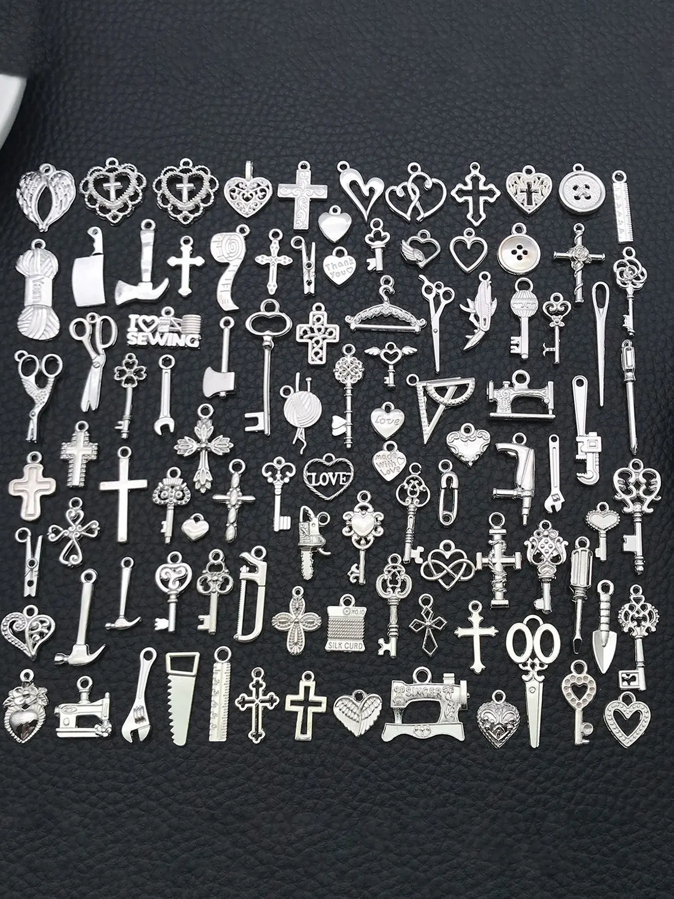 100pcs Mix Bulk Alloy Assorted Silvery Art Charms Mini Pendant Earring for DIY Jewelry Making Handmade Bracelet Earrings Necklace Crafts Accessories Charm Accessory Diy With Charms
