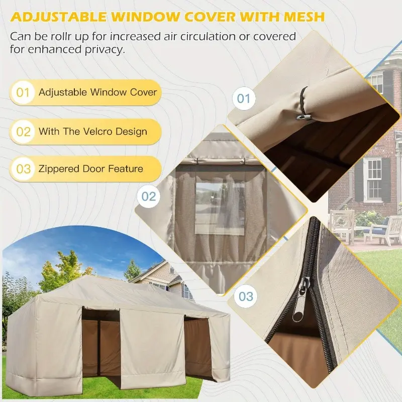 Outdoor Cover for Hardtop Gazebos - Winter-Ready Enclosed Design with Sidewalls & Mesh Windows, All-Weather Protection