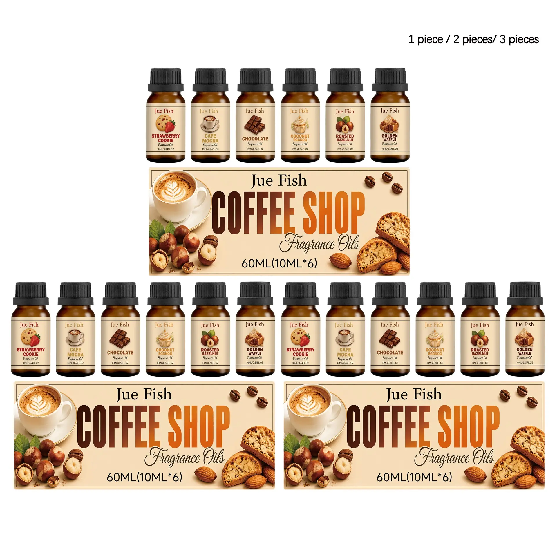 Coffee Shop Scented Essential Oil Set (10ML*6/12/18), Gentle Freshness, Odor Removal, Natural Long-Lasting Fragrance, Indoor Air Freshener Gift Box