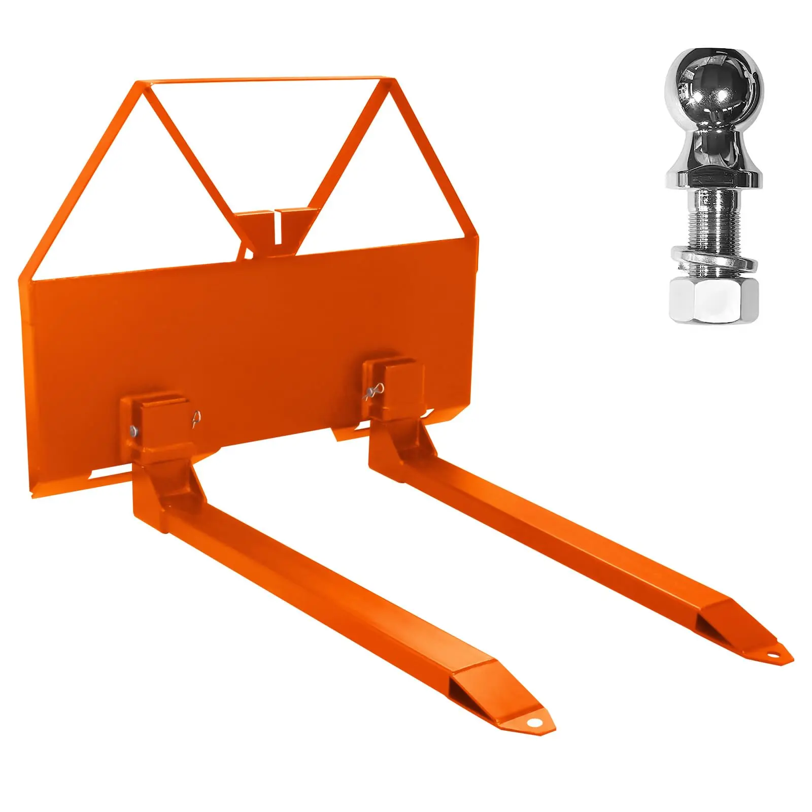 GARVEE 46-Inch Universal Mount Pin-On Pallet Forks Attachment with Quick Attach, Construction/Hay Use for Tractors/Loaders, Hitch Ball Hole, Durable Orange Finish