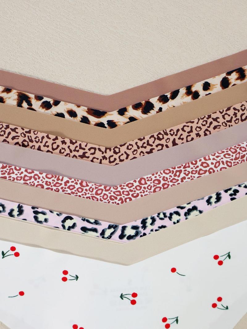 Women's Floral Heart Leopard Print Underwear Set, 3/4/6/7/8/10/12 Pieces, Casual Fitted Design, All Seasons Comfortable Panties