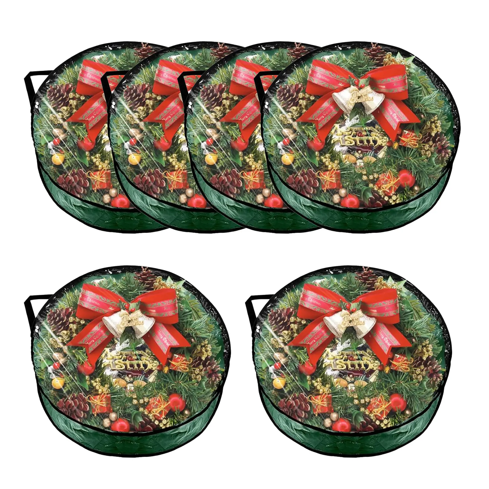 6-Pack Christmas Wreath Storage Bags, Waterproof Clear PVC/PE Tear-Resistant Bags with Reinforced Handles & Dual Zippers, Dust-Moisture Proof for Artificial Holiday Wreaths, Home Storage Organizers for Garage Attic