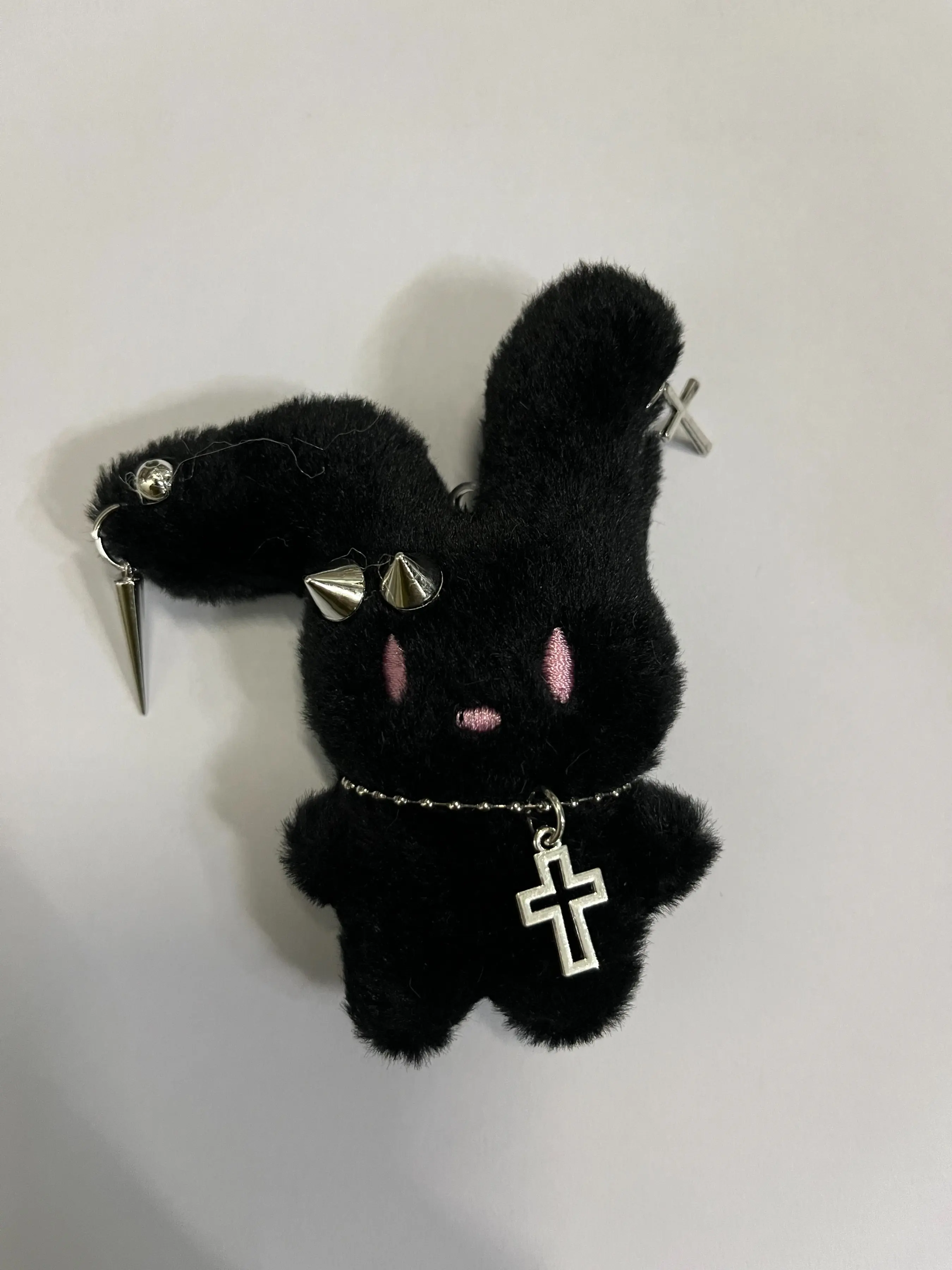 Bag Charm Cross Plush Bunny Keychain Keychain For Purse Multiple Colors Available Dark, Sweet, And Edgy Style Dark Gothic Style Stylish And Versatile For Bags And Keys Suitable For Streetwear, "It-Girl" Styles, And Campus Outfits Fashion Keychain