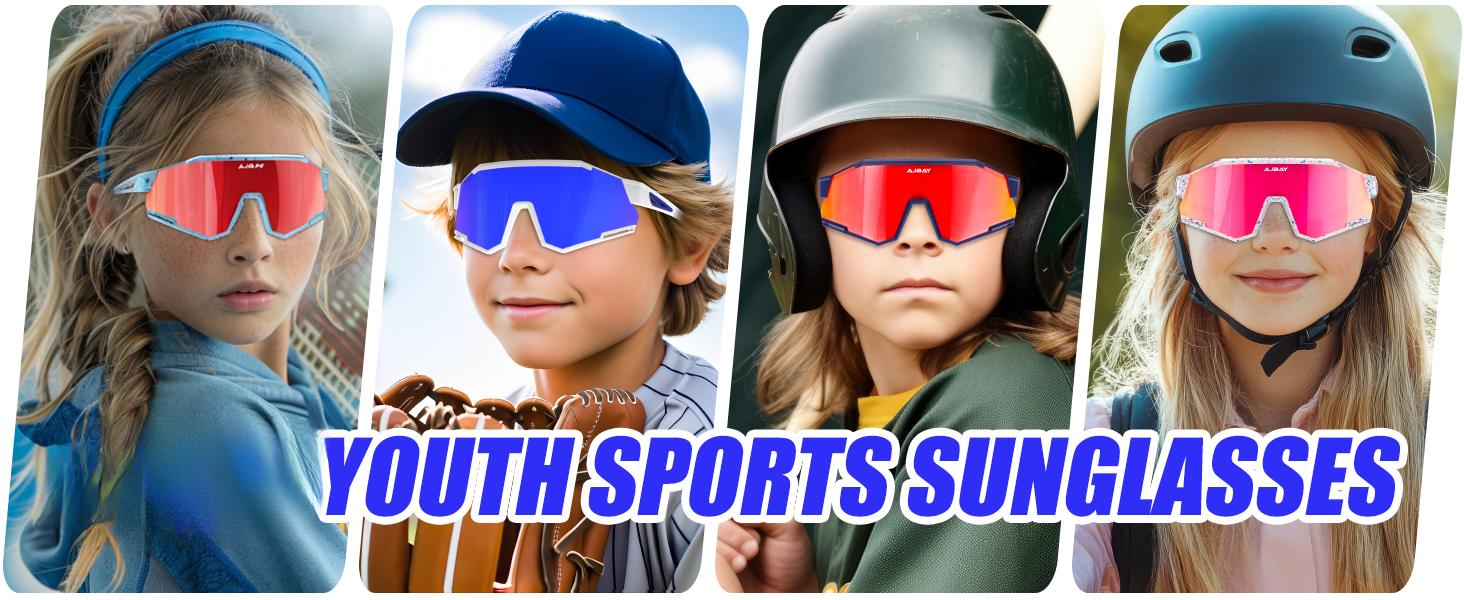 Polarized Kids Sunglasses, Youth Baseball Sunglasses Ultra-Light TR90 Frame UV400 Sports Cycling Glasses for Boys Girls