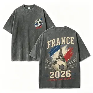 France Football Fan Graphic Tee Vintage Washed Soccer Shirt Paris Inspired Sports Apparel Oversized Aesthetic Streetwear Tee for Men Women, Retro Y2K Cotton T-Shirt, Father’s Day Gift, Holiday Sports Fan Outfit