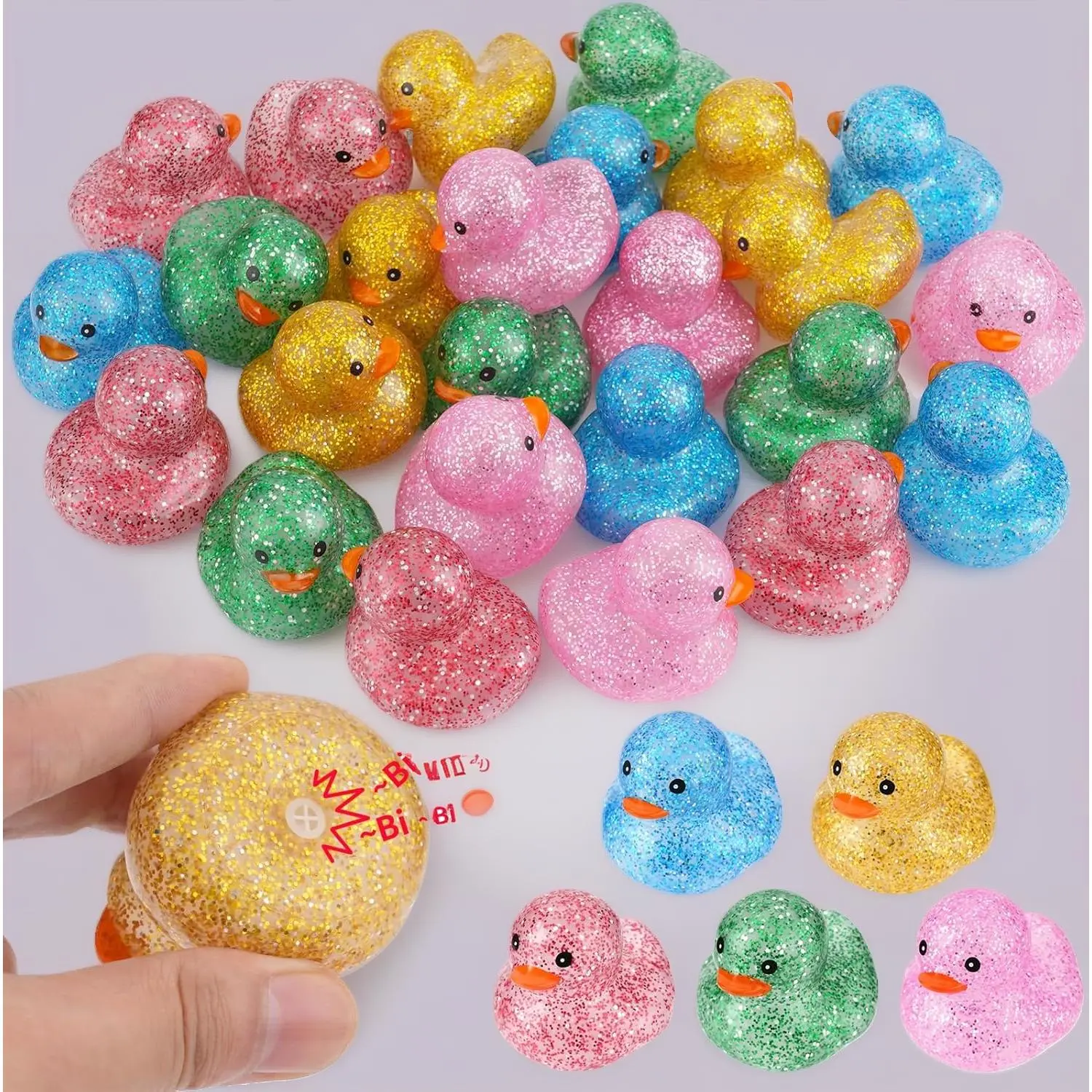 25-Pack Large Mini Glitter Rubber Duck Toy Kit – Bathtub Floating Squeaky Bath Toys for Bath Time, Bulk Infant+ Set for Baby Shower Decor, Birthday Party Favors & Gifts