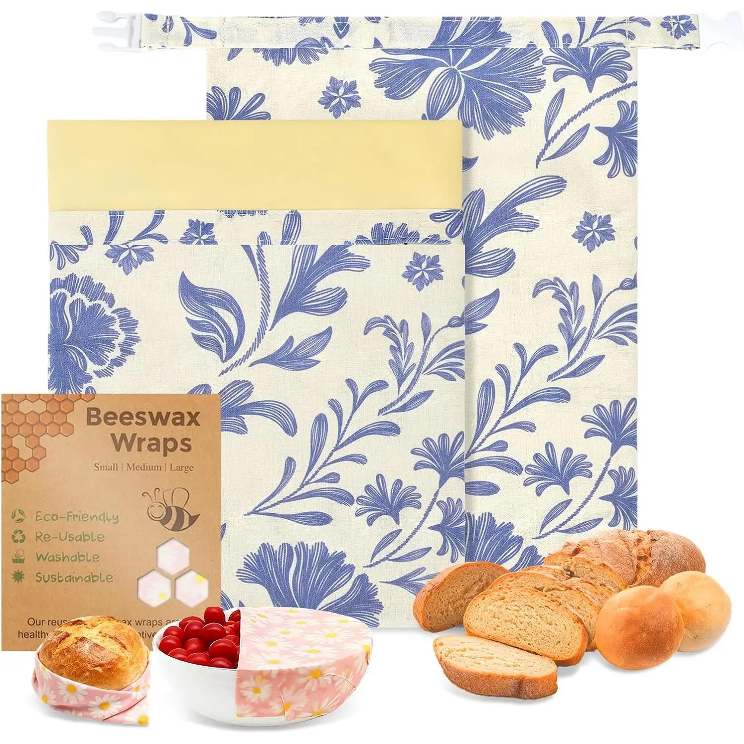2 Pack Beeswax Bread Bags for Homemade Sourdough Bread, Includes 2 Wraps, 17×13 Inches   Bread Storage Bags, Keeps Bread , Ideal for Bakers, Kitchen, Travel