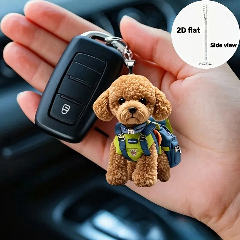 2D Flat Acrylic Cute Teddy Dog Keychain Backpack Dog Car Hanging Ornament Cute Poodle Keychain Pendant Backpack Charm Gift for Dog Lovers