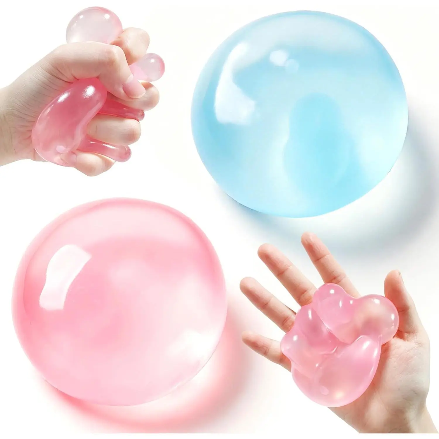 2 Pcs Coconut Oil Squishy, Shapeable No Rebound Stress Relief Ball, Fun Sensory Fidget Toy, Study Work Relaxation Desk Decor, Fun Anxiety Gift for Adults & Kids(Blue+Pink)