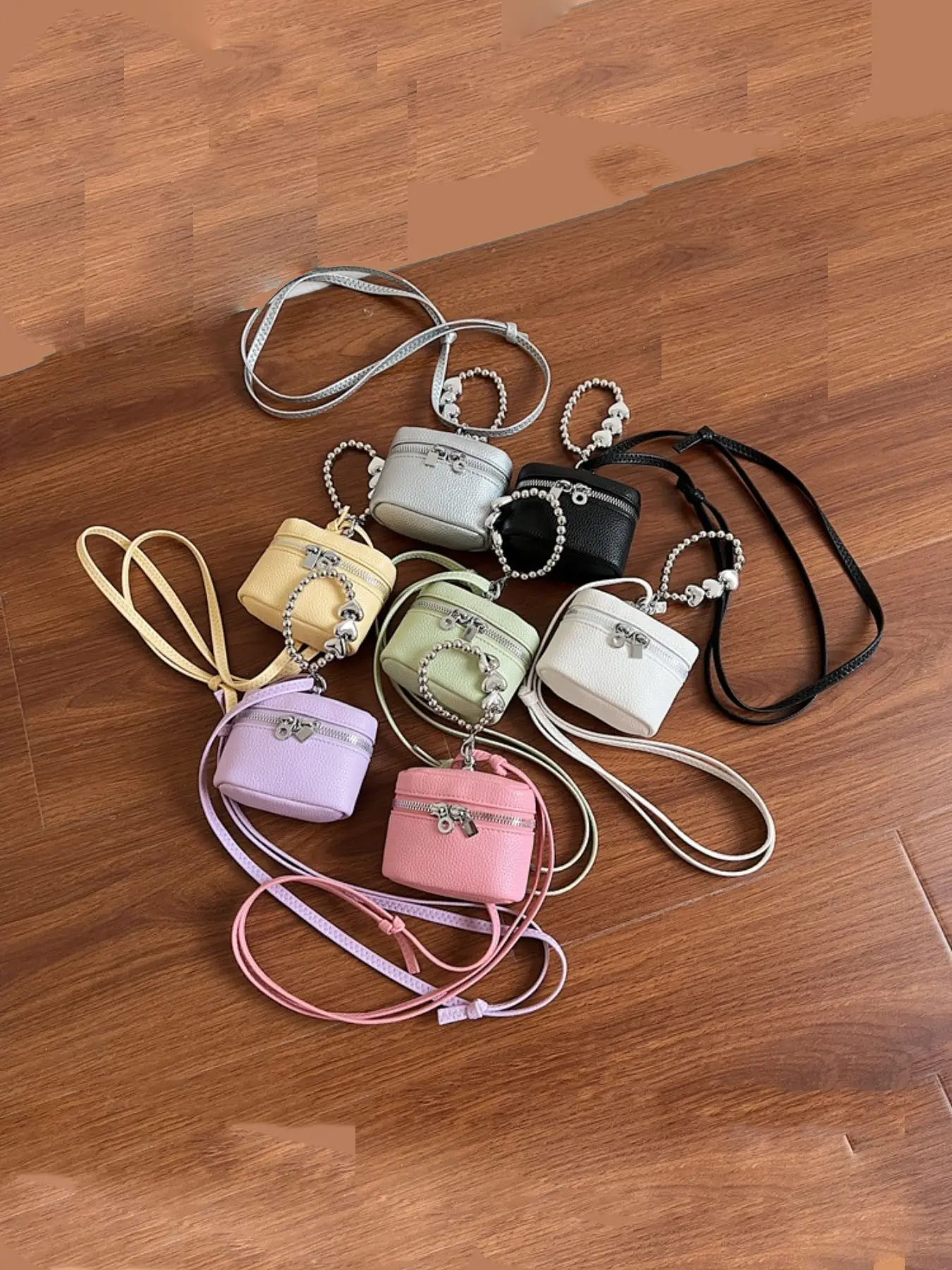 Unique Design Dual Zipper Lock Box Bag, Sweet Cool Silver Color Heart Bead Strand Handbag, Mini Storage Bag, Crossbody Style