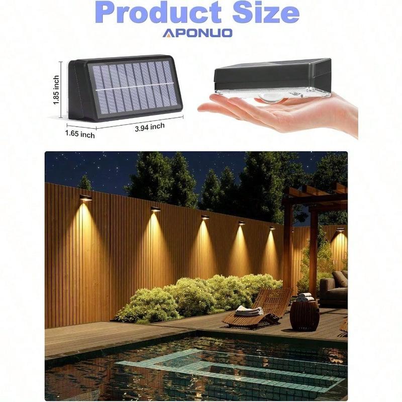 Solar Fence Lights Outdoor Waterproof, Fence Lights Solar Powered, 12 RGB Color Modes  Warm White  Cool White, Fence Solar Light Outdoor for Backyard, Patio, Yard, Wall, Deck