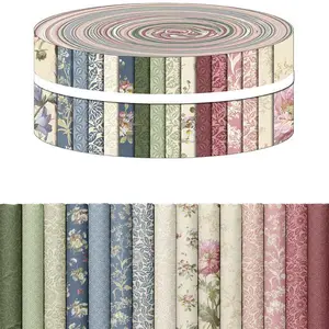 40PCS Vintage Floral Fabric Strips 2.5" x 19.7", Precut Dark Quilting Fabric Bundle, Assorted Patchwork Fabric for Sewing, Rug Repair, Quilt Making, DIY Crafts & Home Decor