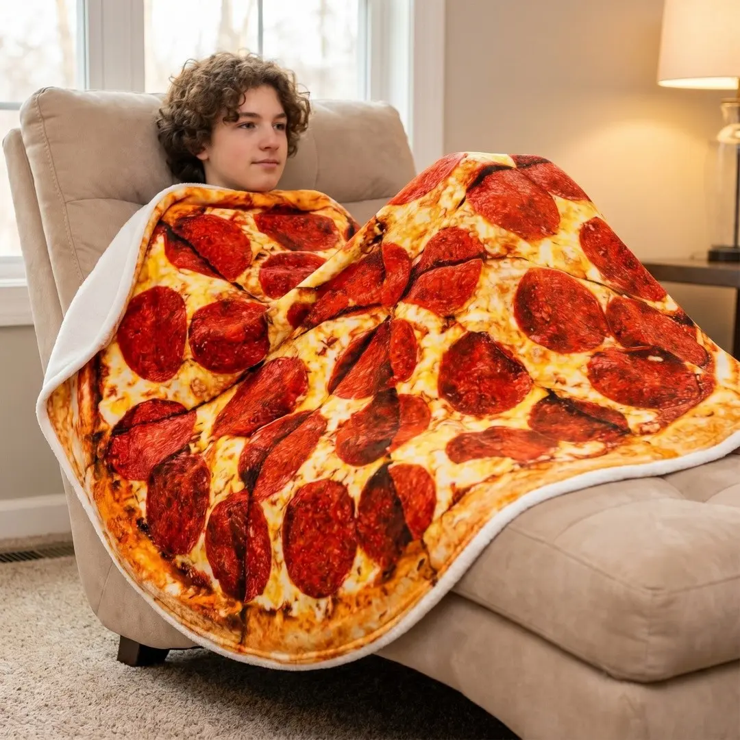 1pc Pizza Pattern Blanket, Large Size Print, Flannel Material, Office Thin Daybed Blanket, Suitable for Napping and Keeping Warm on the Sofa, Can Be Used All Year Round