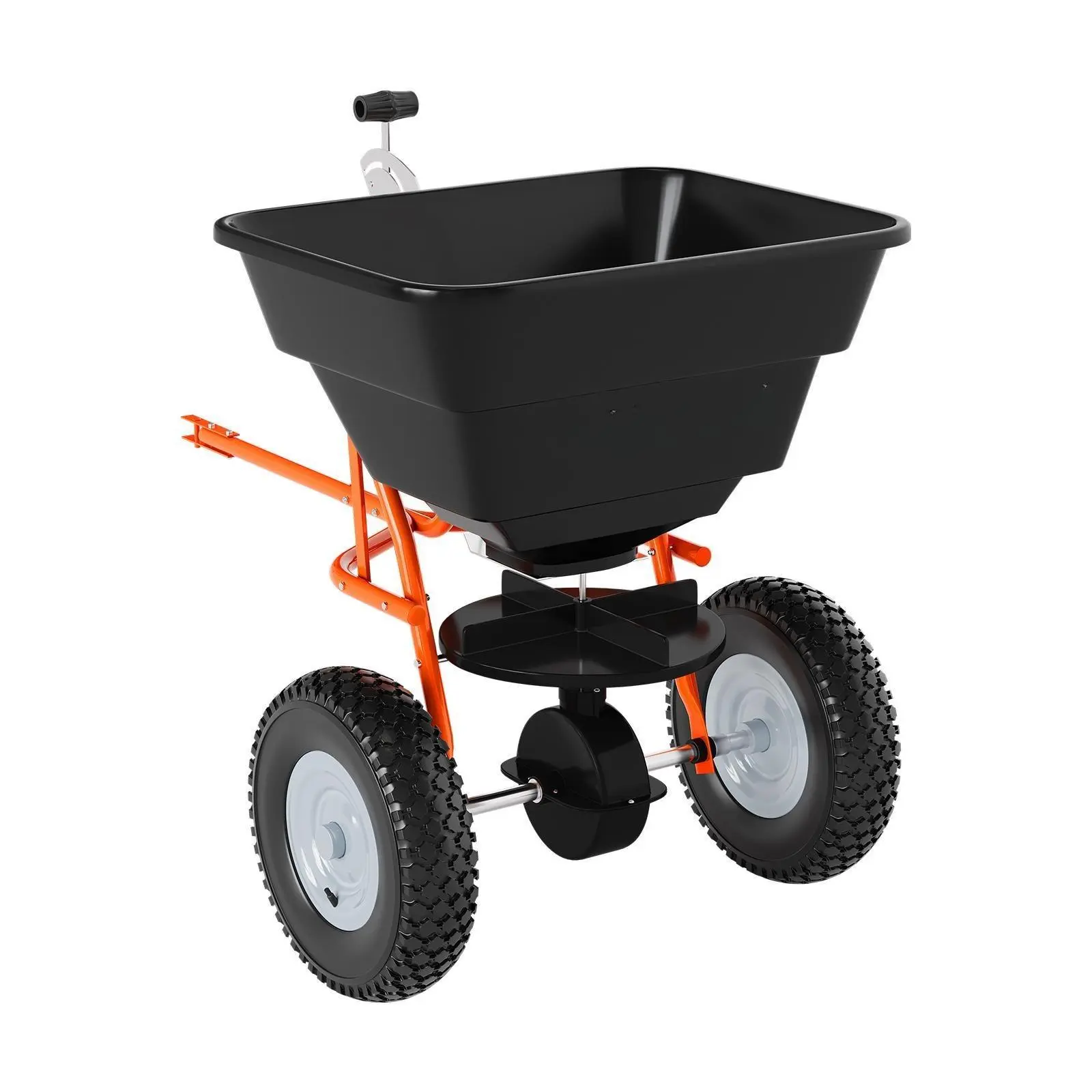 Tow-Behind Broadcast Spreader, 85 lbs Capacity Lawn Fertilizer Seeder for Tractor ATV, Adjustable Flow Control, Heavy Duty Frame, Universal Hitch for Garden Farm Winter Salt Sand