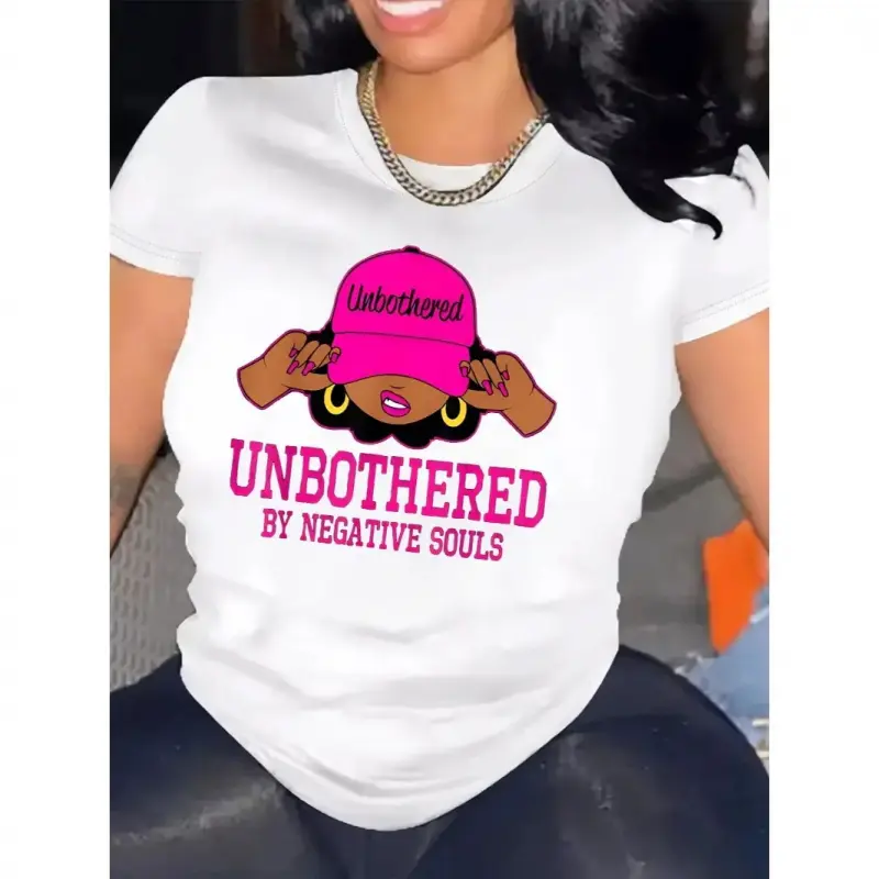 Womens Cotton Crewneck Short Sleeve Graphic Tee Unbothered Quote Statement Shirt Cute Streetwear Outfit Top For Everyday Wear Casual Summer Layering Gift