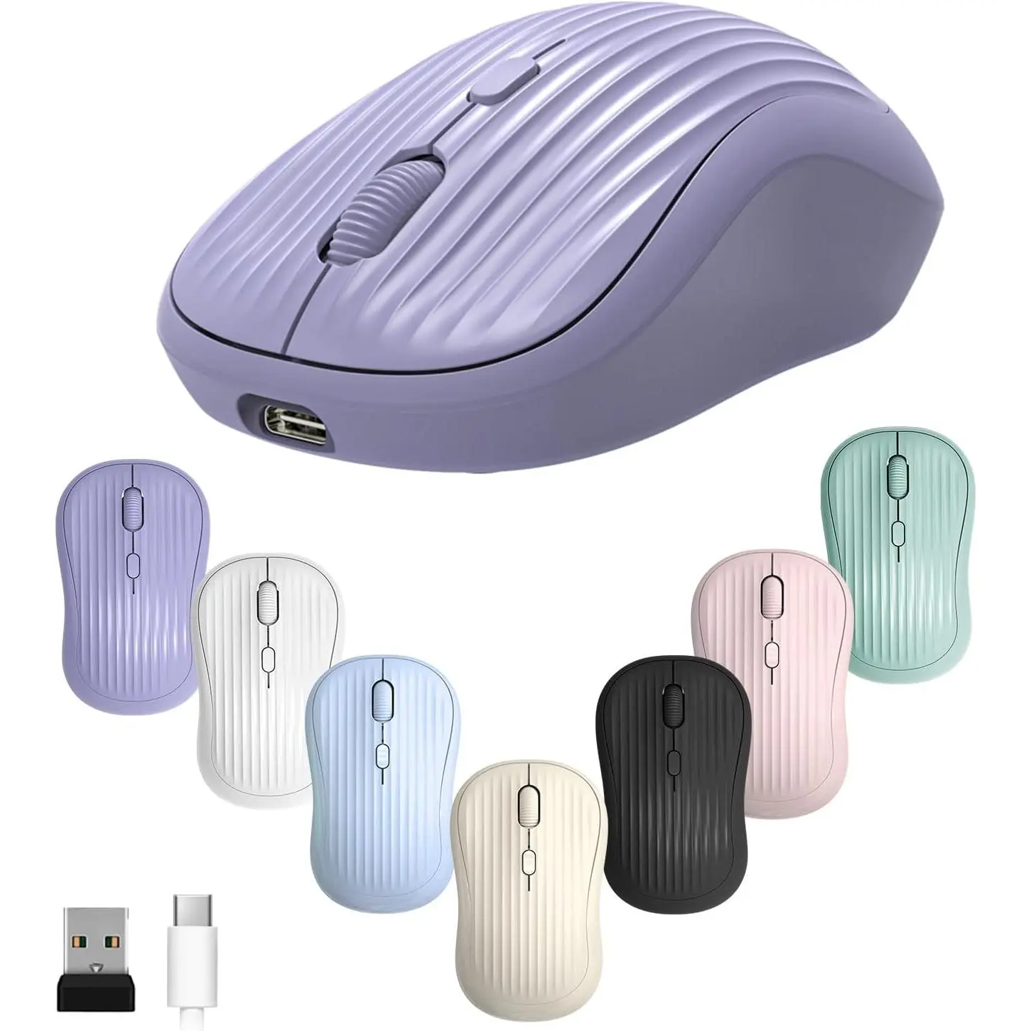 , 2.4G + BT, Rechargeable , 4-Key, DPI: 800/1200/1600, Silent, Type-C, USB Nano Receiver, , Portable, for Laptop, Chromebook, PC, , Windows (Violet)