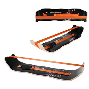 Wooden Balance Board - Premium Curved Wobble Board Trainer for Adults, Compact Lightweight Core Training Equipment for Home Gym, Standing Desk Exercise, Black & Orange