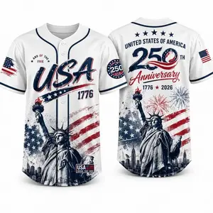 USA 250th Anniversary Baseball Jersey, Patriotic Statue of Liberty Print Shirt, Unisex Independence Day 4th of July Outfit, 1776–2026 Semiquincentennial Patriotic Jersey