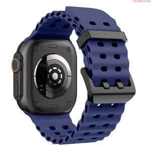 Dual-Row Buckle Breathable Silicone Ocean Watch Band, Replacement Sport Strap Compatible With Apple Watch Series1-11 SE Ultra,38/40/41/42/44/45/49mm All Sizes(Watch Not Included)