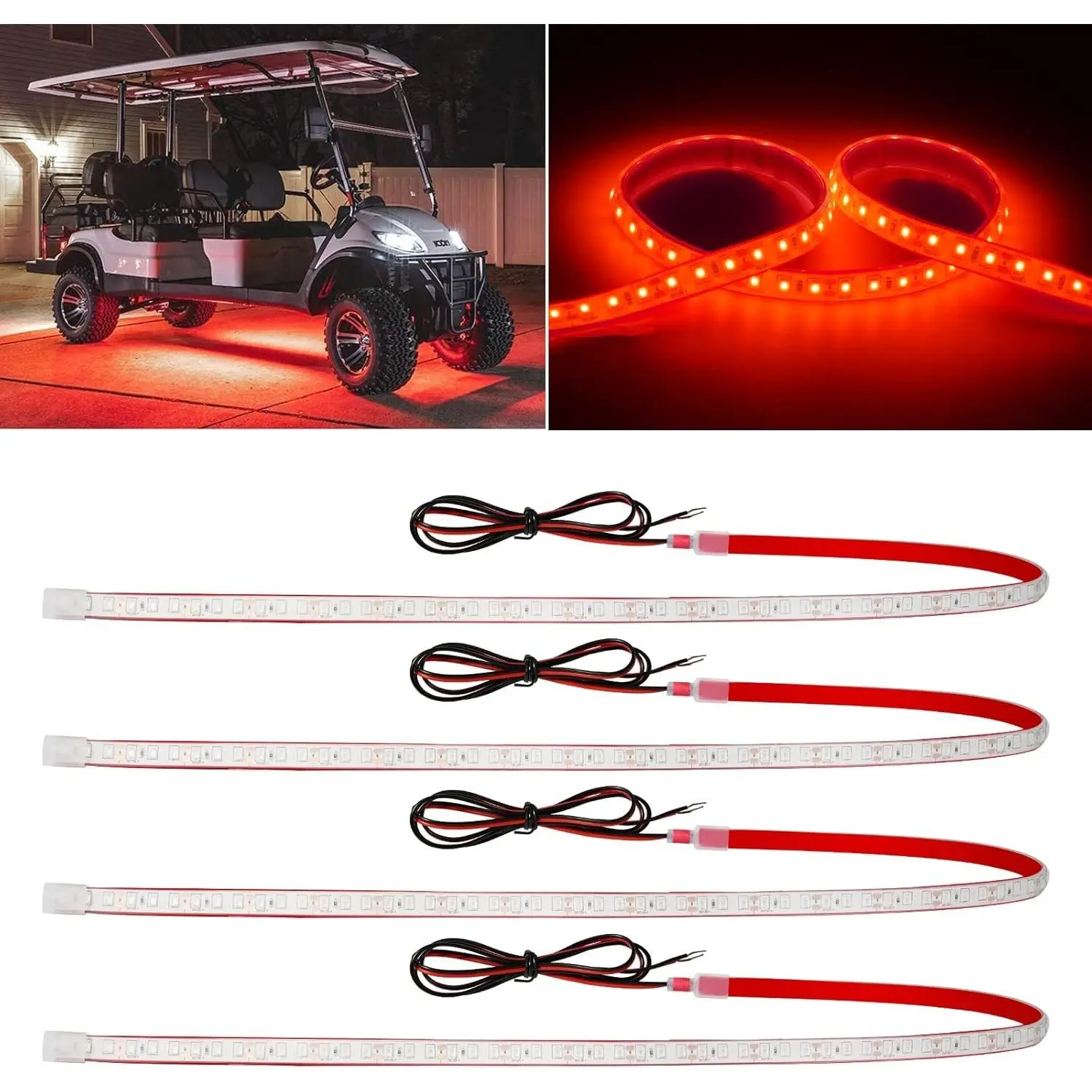 4PCS Red LED Strip Lights - 24in 12V Cuttable Flexible Led Car Ambient Light, IP68 Waterproof Ambient Lighting Car Interior, Strong Nano Tape for Home Decoration, Easy Install, Car Led Lights