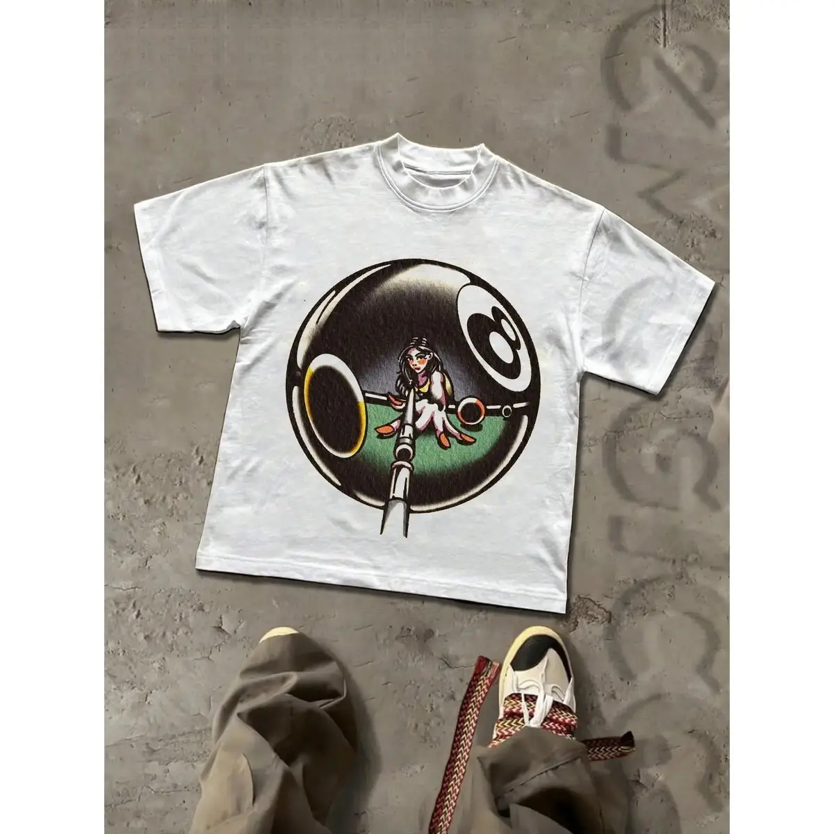 8‑Ball Pool Girl Cartoon Black Tee Retro Billiards Streetwear Unisex Short Sleeve Tops