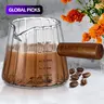 【Black Friday】6 oz/180 ml Espresso Measuring Cup with Wooden Handle, Single-Spout Milk Frothing Pitcher with Clear Measurement Markings, Heat-Resistant Glass Cup for Coffee, Milk, Tea, and Syrup #GLOBAL PICKS
