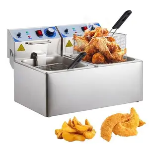 GARVEECommercial 10L+10L - 1500 Watts Dual Tank Electric Deep Fryer Stainless Steel Countertop Oil Fryer with Basket for Restaurant/Home Use (110V)