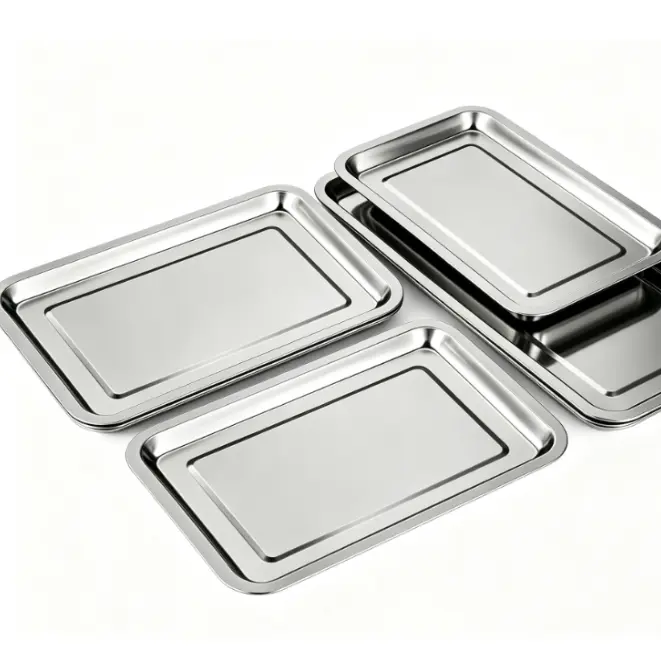 Stainless Steel BBQ Prep Tray – Rectangular Metal Serving Pan with Raised Edges, for Grill, Meat, Vegetables, Camping & Kitchen Serving